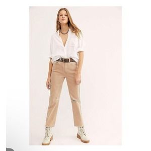 Free People Dakota Straight Leg Jean Sz 27 Ankle Lenght Cafe Au Lait Tan Khaki
